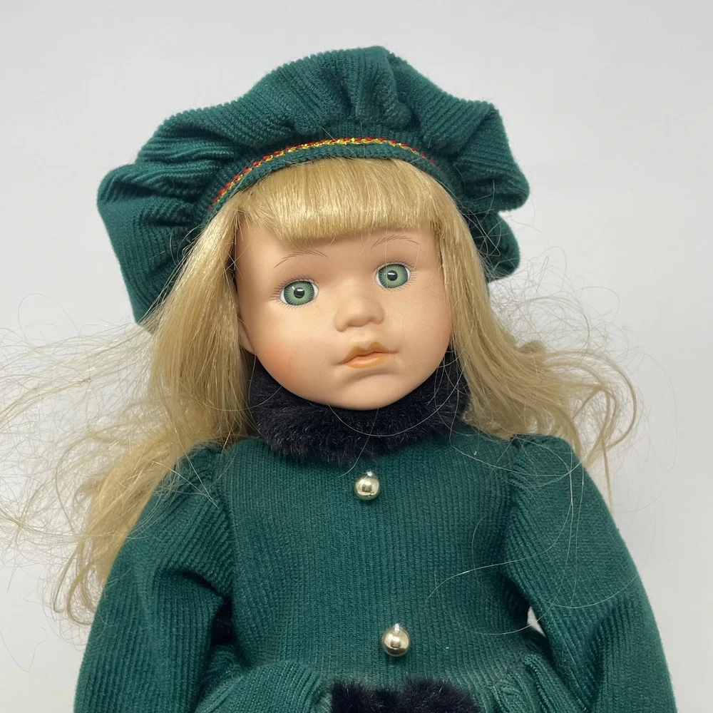 Noble Heritage Collection 1996 Porcelain Doll Green Corduroy Faux Fur Winter